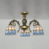 3 Lights Bowl Semi Flushmount Lodge Style Stained Glass Semi Flush Light in White/Antique Brass for Foyer Antique Brass Clearhalo 'Ceiling Lights' 'Close To Ceiling Lights' 'Close to ceiling' 'Glass shade' 'Glass' 'Pendant Lights' 'Semi-flushmount' 'Tiffany close to ceiling' 'Tiffany' Lighting' 27737