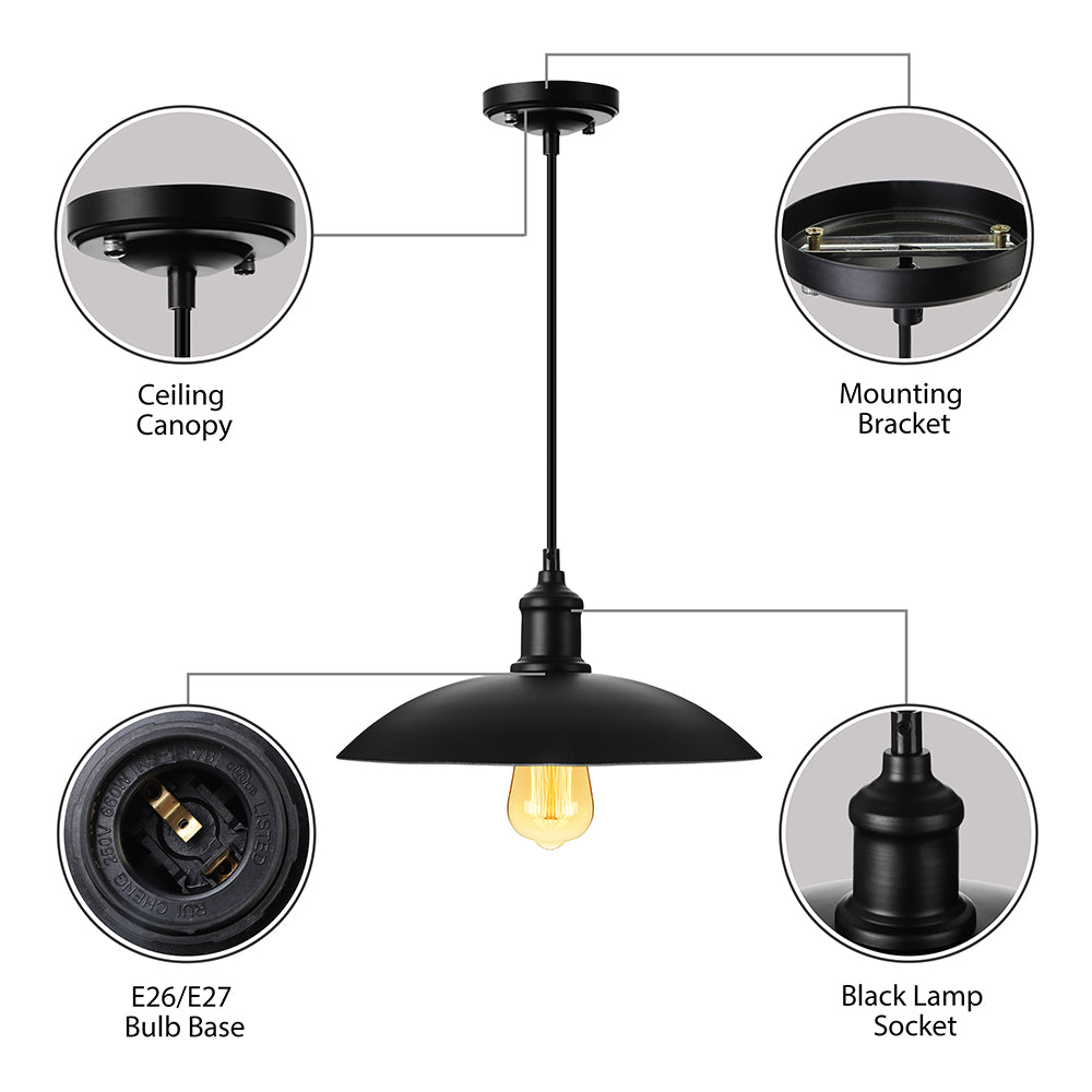 1 Head Pendant Lighting with Saucer Shade Metallic Loft Style Living Room Hanging Lamp in Black/White, 12.5"/16" W Clearhalo 'Art Deco Pendants' 'Black' 'Cast Iron' 'Ceiling Lights' 'Ceramic' 'Crystal' 'Industrial Pendants' 'Industrial' 'Metal' 'Middle Century Pendants' 'Pendant Lights' 'Pendants' 'Rustic Pendants' 'Tiffany' Lighting' 2774