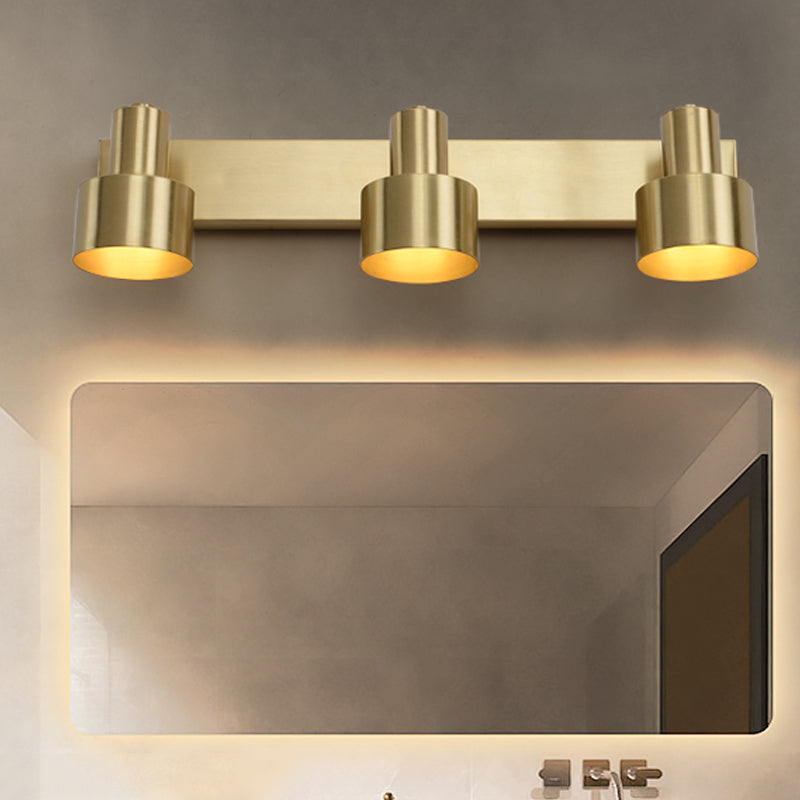 Metal Brass Wall Vanity Light Cylinder 1/2/3-Bulb LED Traditionalist Sconce Light Fixture for Bathroom 3.0 Brass Clearhalo 'Vanity Lights' 'Wall Lights' Lighting' 277443