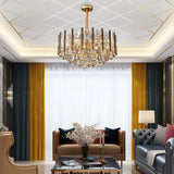 Cylinder Pendant Chandelier Contemporary Crystal 6/9 Heads Black Ceiling Hanging Light, 19.5"/23.5" Wide Clearhalo 'Ceiling Lights' 'Chandeliers' Lighting' options 277506