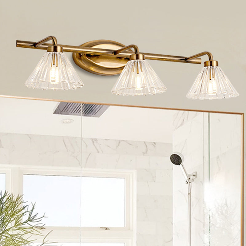 1/2/3-Bulb Cone Vanity Light Fixture Traditional Brass Metal LED Wall Sconce Lighting for Bathroom 3.0 Brass Clearhalo 'Vanity Lights' 'Wall Lights' Lighting' 277521