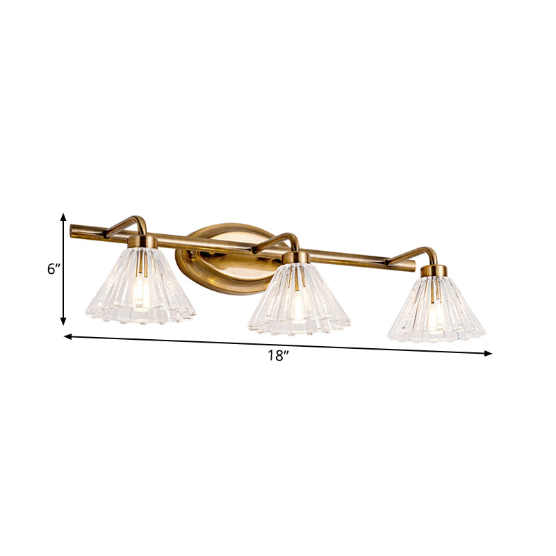 1/2/3-Bulb Cone Vanity Light Fixture Traditional Brass Metal LED Wall Sconce Lighting for Bathroom Clearhalo 'Vanity Lights' 'Wall Lights' Lighting' 277524
