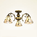 Traditional Leaf Semi Flushmount Beige Glass Shade 3 Light Semi Flush Lamp in White/Antique Brass for Dining Room Clearhalo 'Ceiling Lights' 'Close To Ceiling Lights' 'Close to ceiling' 'Glass shade' 'Glass' 'Semi-flushmount' 'Tiffany close to ceiling' 'Tiffany' Lighting' 27757