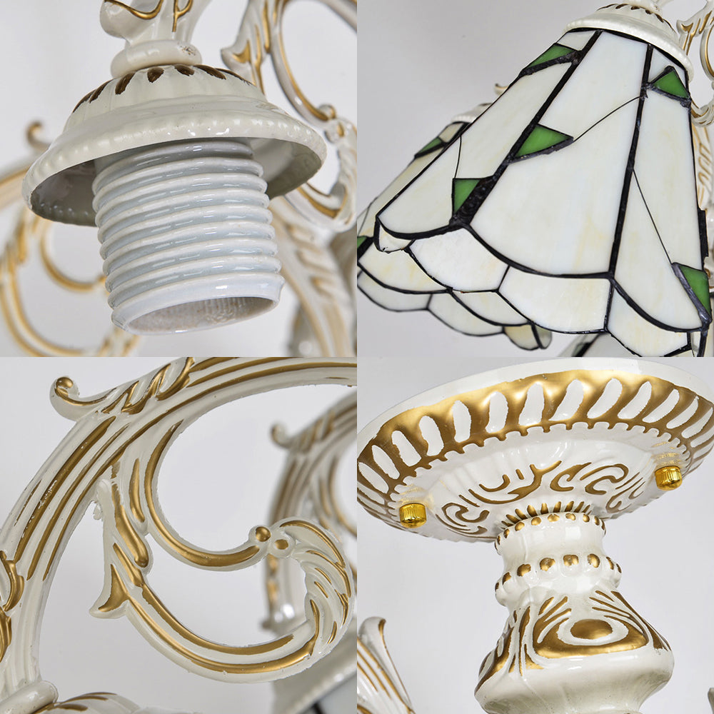 Traditional Leaf Semi Flushmount Beige Glass Shade 3 Light Semi Flush Lamp in White/Antique Brass for Dining Room Clearhalo 'Ceiling Lights' 'Close To Ceiling Lights' 'Close to ceiling' 'Glass shade' 'Glass' 'Semi-flushmount' 'Tiffany close to ceiling' 'Tiffany' Lighting' 27760