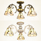 Conical Semi Flush Light Vintage Lodge Stained Glass 3/5 Heads Flush Ceiling Light in White/Antique Brass for Foyer Clearhalo 'Ceiling Lights' 'Close To Ceiling Lights' 'Close to ceiling' 'Glass shade' 'Glass' 'Semi-flushmount' 'Tiffany close to ceiling' 'Tiffany' Lighting' 27766