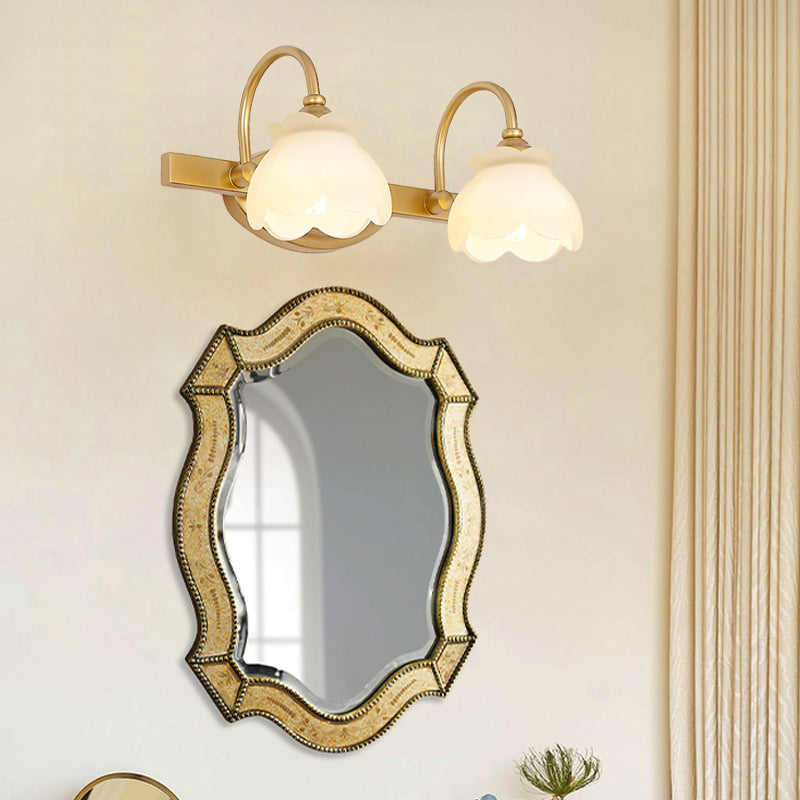 Blossom Bathroom Vanity Mirror Light Traditional Metal LED 2/3/4 Heads Brass Wall Mounted Lamp 2.0 Brass Clearhalo 'Vanity Lights' 'Wall Lights' Lighting' 277704