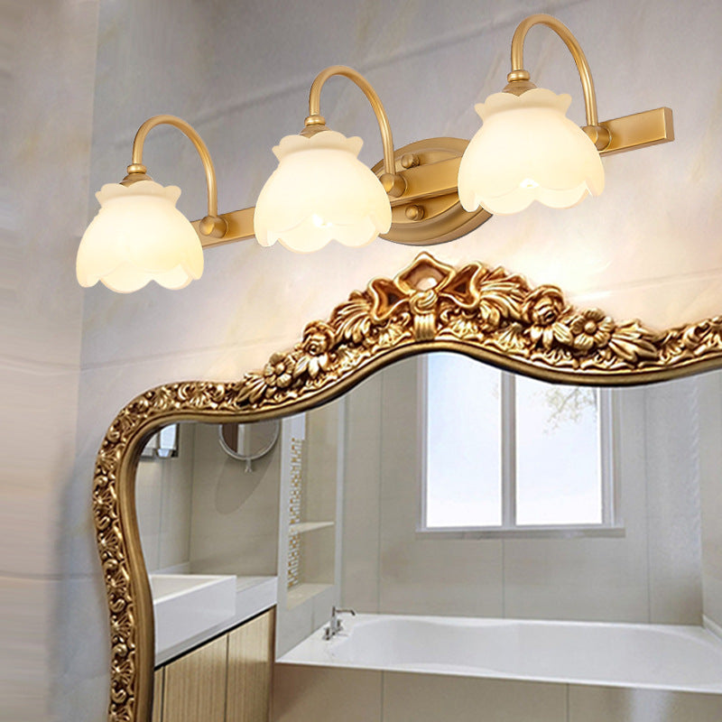 Blossom Bathroom Vanity Mirror Light Traditional Metal LED 2/3/4 Heads Brass Wall Mounted Lamp 3.0 Brass Clearhalo 'Vanity Lights' 'Wall Lights' Lighting' 277710