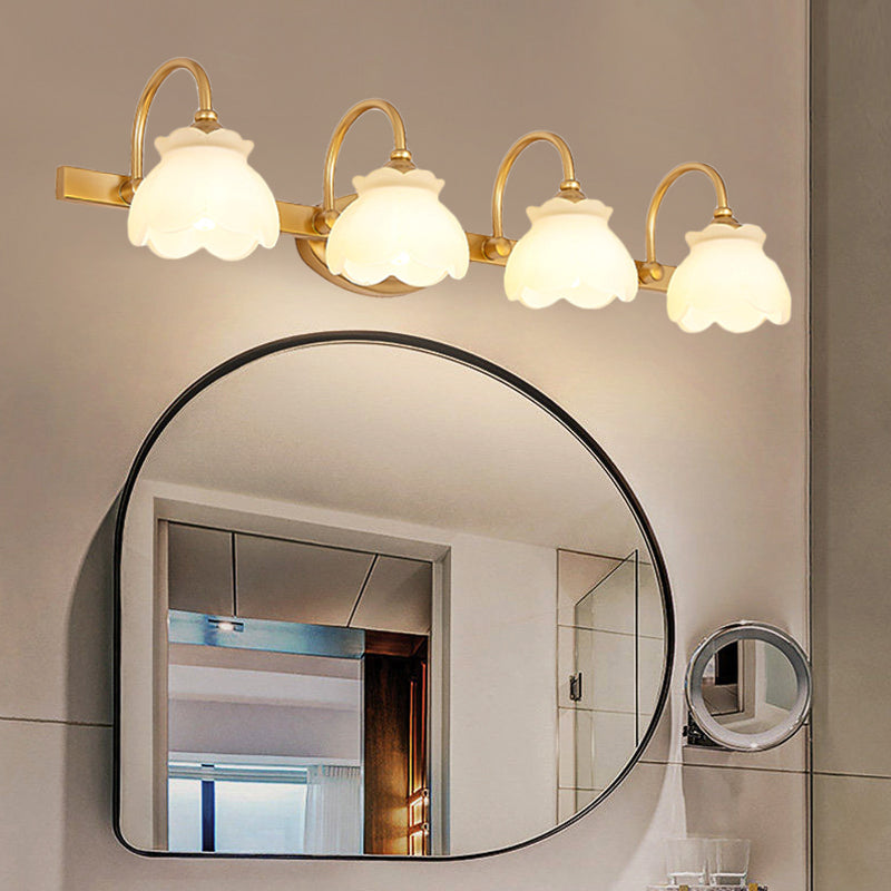 Blossom Bathroom Vanity Mirror Light Traditional Metal LED 2/3/4 Heads Brass Wall Mounted Lamp 4.0 Brass Clearhalo 'Vanity Lights' 'Wall Lights' Lighting' 277715
