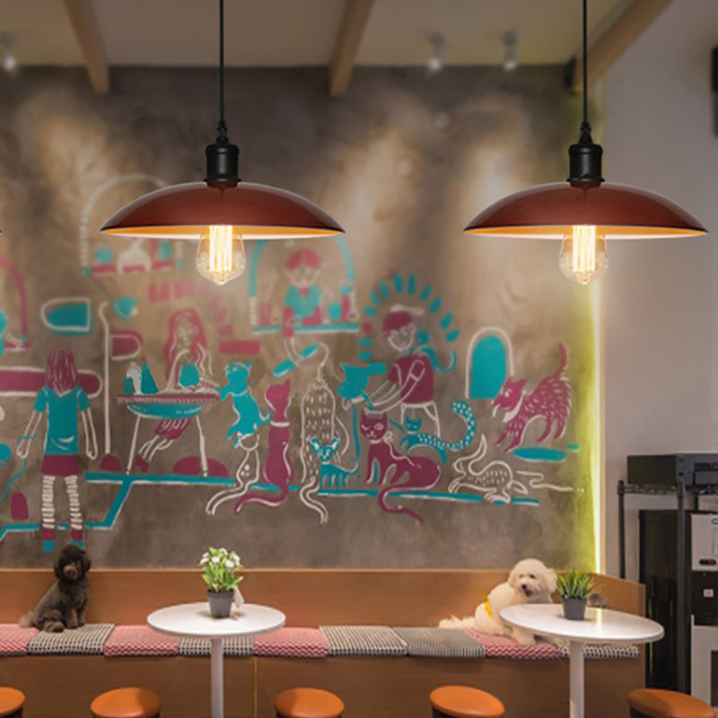 1 Head Pendant Lighting with Saucer Shade Metallic Loft Style Living Room Hanging Lamp in Black/White, 12.5"/16" W Red Clearhalo 'Art Deco Pendants' 'Black' 'Cast Iron' 'Ceiling Lights' 'Ceramic' 'Crystal' 'Industrial Pendants' 'Industrial' 'Metal' 'Middle Century Pendants' 'Pendant Lights' 'Pendants' 'Rustic Pendants' 'Tiffany' Lighting' 2778