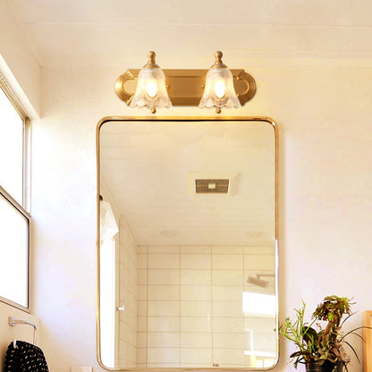 2/3-Light Metal Vanity Wall Light Traditional Brass Flower Bathroom Wall Mounted Lighting 2.0 Brass Clearhalo 'Vanity Lights' 'Wall Lights' Lighting' 277829