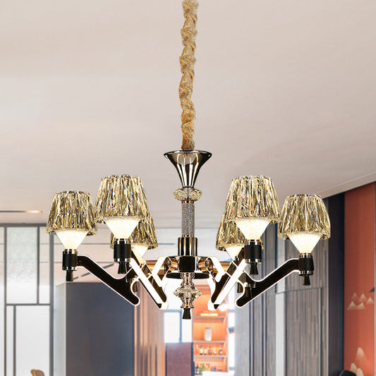 Cone Hanging Chandelier Modern Crystal 6 Lights Chrome Pendant Ceiling Light for Living Room Clearhalo 'Ceiling Lights' 'Chandeliers' Lighting' options 278198