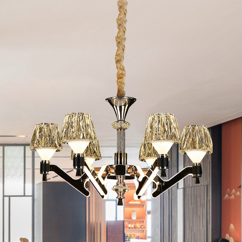 Cone Hanging Chandelier Modern Crystal 6 Lights Chrome Pendant Ceiling Light for Living Room Chrome Clearhalo 'Ceiling Lights' 'Chandeliers' Lighting' options 278198_a650e48b-8f16-4adc-8e08-e7d71399c704