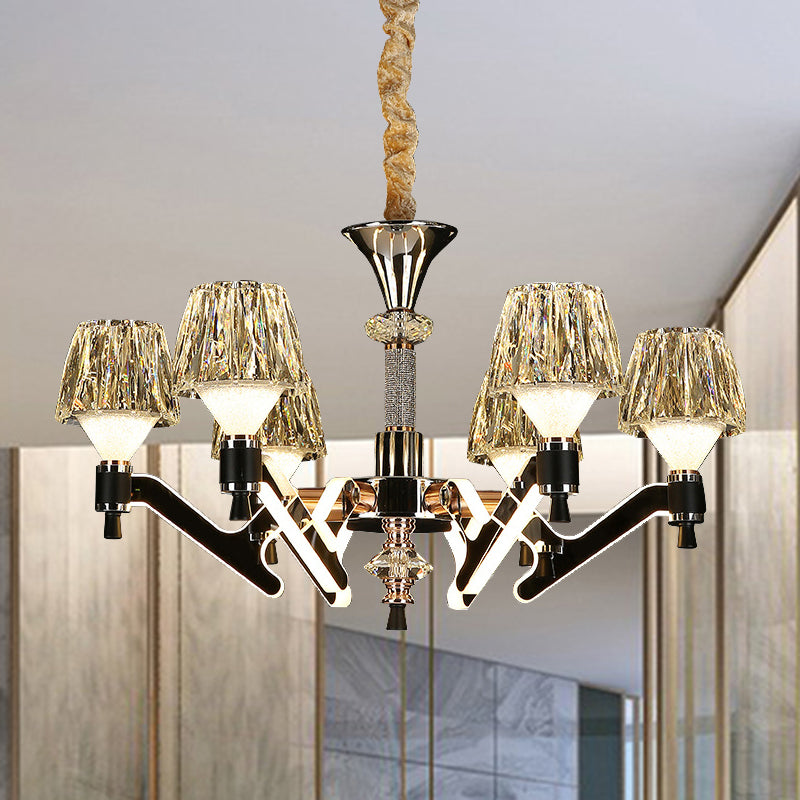 Cone Hanging Chandelier Modern Crystal 6 Lights Chrome Pendant Ceiling Light for Living Room Clearhalo 'Ceiling Lights' 'Chandeliers' Lighting' options 278199