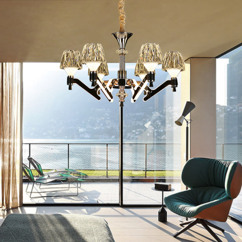 Cone Hanging Chandelier Modern Crystal 6 Lights Chrome Pendant Ceiling Light for Living Room Clearhalo 'Ceiling Lights' 'Chandeliers' Lighting' options 278201