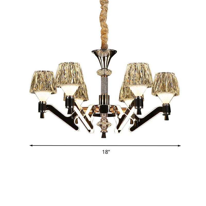 Cone Hanging Chandelier Modern Crystal 6 Lights Chrome Pendant Ceiling Light for Living Room Clearhalo 'Ceiling Lights' 'Chandeliers' Lighting' options 278203