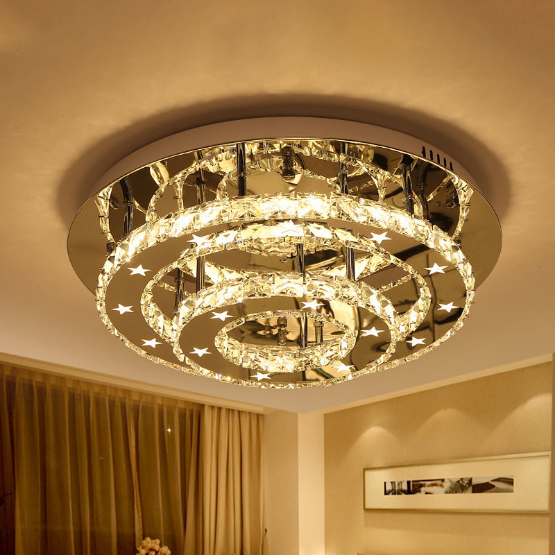 2 Tiers Faceted Crystal Semi Flush Light Fixture Modernism Chrome LED Ceiling Light in Warm/White/3 Color Light, 18"/21.5"/25.5" Wide Chrome Warm Clearhalo 'Ceiling Lights' 'Close To Ceiling Lights' 'Close to ceiling' 'Semi-flushmount' Lighting' 278233