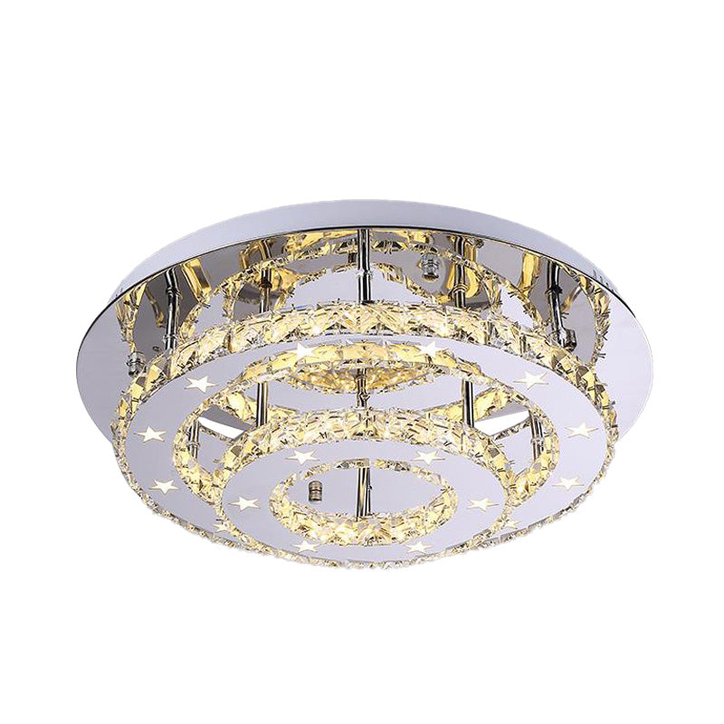 2 Tiers Faceted Crystal Semi Flush Light Fixture Modernism Chrome LED Ceiling Light in Warm/White/3 Color Light, 18"/21.5"/25.5" Wide Clearhalo 'Ceiling Lights' 'Close To Ceiling Lights' 'Close to ceiling' 'Semi-flushmount' Lighting' 278237