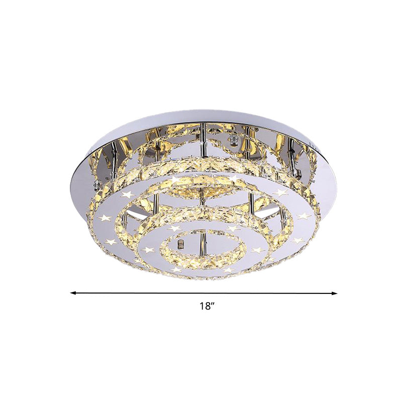 2 Tiers Faceted Crystal Semi Flush Light Fixture Modernism Chrome LED Ceiling Light in Warm/White/3 Color Light, 18"/21.5"/25.5" Wide Clearhalo 'Ceiling Lights' 'Close To Ceiling Lights' 'Close to ceiling' 'Semi-flushmount' Lighting' 278238