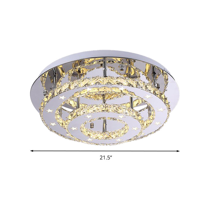2 Tiers Faceted Crystal Semi Flush Light Fixture Modernism Chrome LED Ceiling Light in Warm/White/3 Color Light, 18"/21.5"/25.5" Wide Clearhalo 'Ceiling Lights' 'Close To Ceiling Lights' 'Close to ceiling' 'Semi-flushmount' Lighting' 278239
