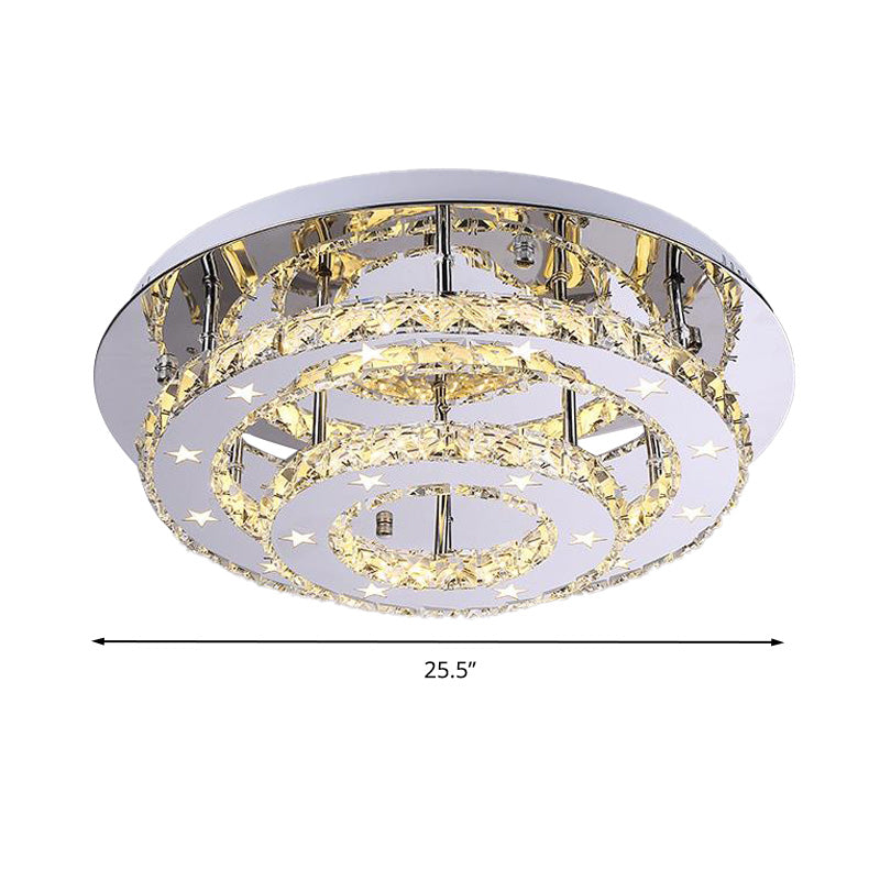 2 Tiers Faceted Crystal Semi Flush Light Fixture Modernism Chrome LED Ceiling Light in Warm/White/3 Color Light, 18"/21.5"/25.5" Wide Clearhalo 'Ceiling Lights' 'Close To Ceiling Lights' 'Close to ceiling' 'Semi-flushmount' Lighting' 278240