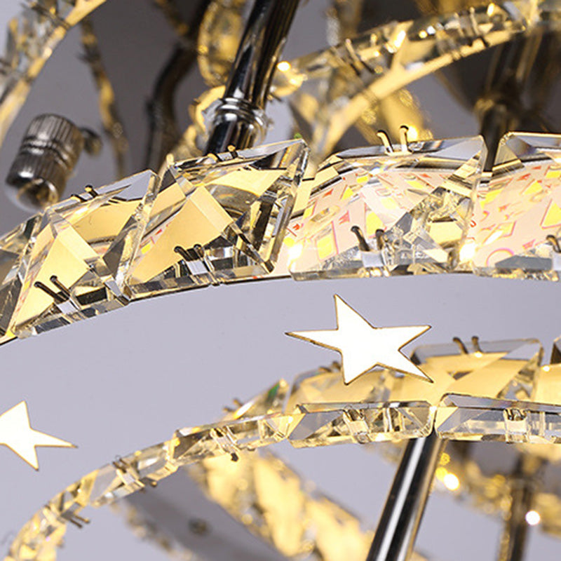 2 Tiers Faceted Crystal Semi Flush Light Fixture Modernism Chrome LED Ceiling Light in Warm/White/3 Color Light, 18"/21.5"/25.5" Wide Clearhalo 'Ceiling Lights' 'Close To Ceiling Lights' 'Close to ceiling' 'Semi-flushmount' Lighting' 278241