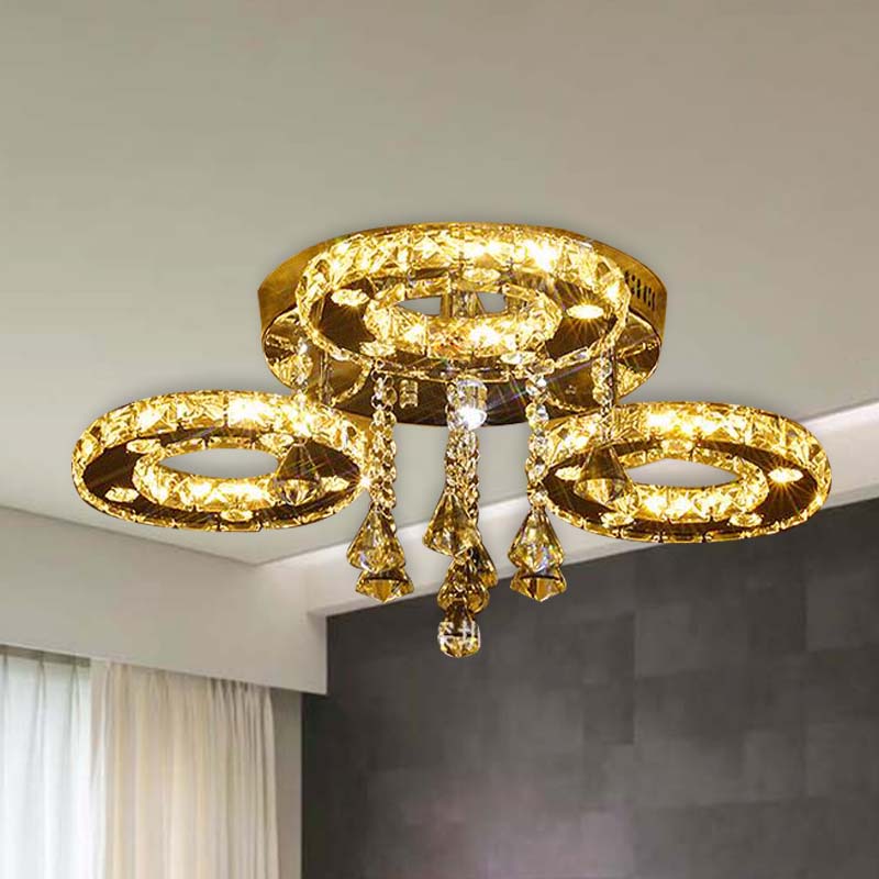 Ring Semi Flush Light Contemporary K9 Crystal Chrome 23.5"/28"/33.5" Wide LED Ceiling Lamp, Warm/White/2 Color Light Clearhalo 'Ceiling Lights' 'Close To Ceiling Lights' 'Close to ceiling' 'Semi-flushmount' Lighting' 278243