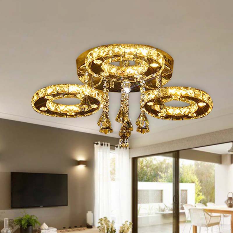 Ring Semi Flush Light Contemporary K9 Crystal Chrome 23.5"/28"/33.5" Wide LED Ceiling Lamp, Warm/White/2 Color Light Clearhalo 'Ceiling Lights' 'Close To Ceiling Lights' 'Close to ceiling' 'Semi-flushmount' Lighting' 278244
