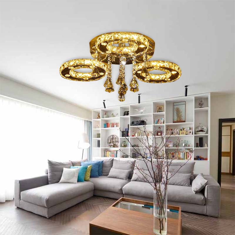 Ring Semi Flush Light Contemporary K9 Crystal Chrome 23.5"/28"/33.5" Wide LED Ceiling Lamp, Warm/White/2 Color Light Clearhalo 'Ceiling Lights' 'Close To Ceiling Lights' 'Close to ceiling' 'Semi-flushmount' Lighting' 278245