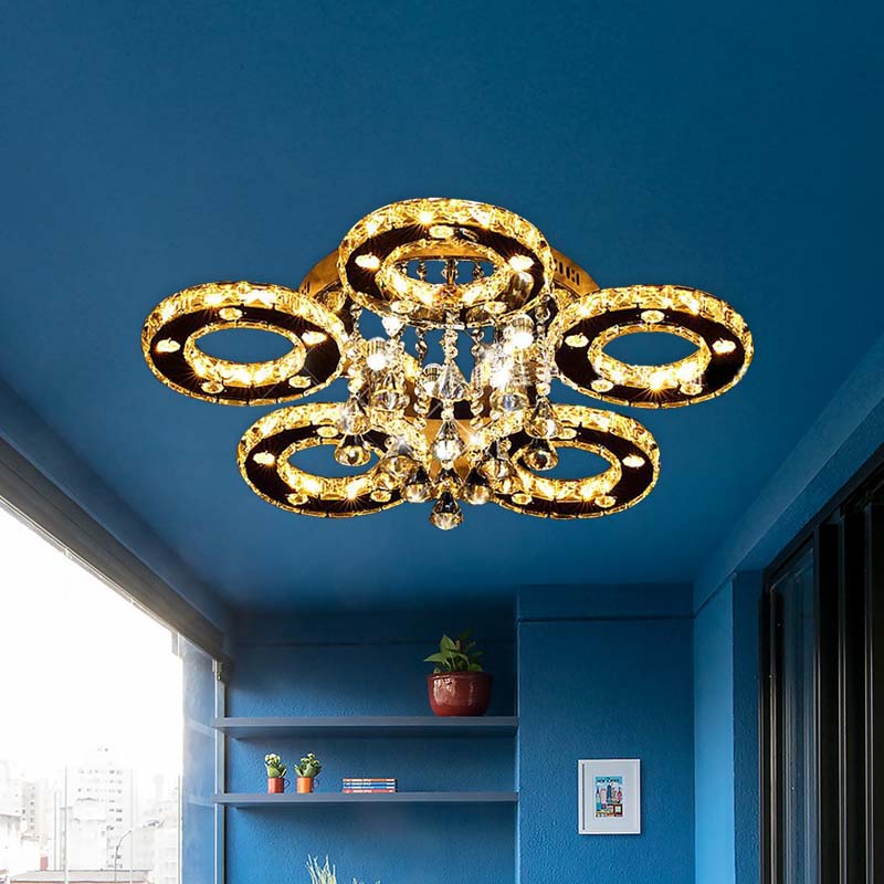 Ring Semi Flush Light Contemporary K9 Crystal Chrome 23.5"/28"/33.5" Wide LED Ceiling Lamp, Warm/White/2 Color Light Clearhalo 'Ceiling Lights' 'Close To Ceiling Lights' 'Close to ceiling' 'Semi-flushmount' Lighting' 278249
