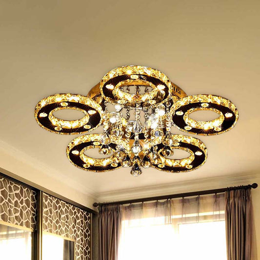 Ring Semi Flush Light Contemporary K9 Crystal Chrome 23.5"/28"/33.5" Wide LED Ceiling Lamp, Warm/White/2 Color Light Clearhalo 'Ceiling Lights' 'Close To Ceiling Lights' 'Close to ceiling' 'Semi-flushmount' Lighting' 278250