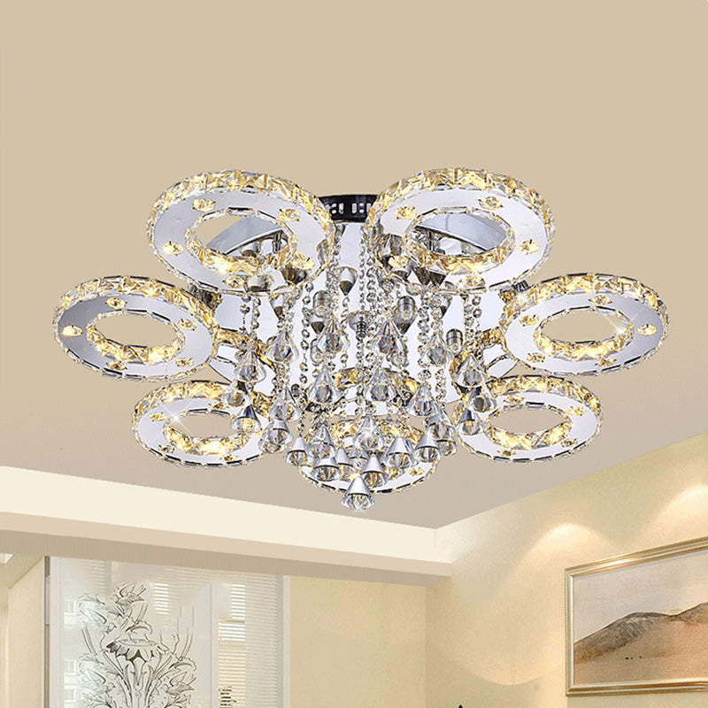 Ring Semi Flush Light Contemporary K9 Crystal Chrome 23.5"/28"/33.5" Wide LED Ceiling Lamp, Warm/White/2 Color Light Clearhalo 'Ceiling Lights' 'Close To Ceiling Lights' 'Close to ceiling' 'Semi-flushmount' Lighting' 278255