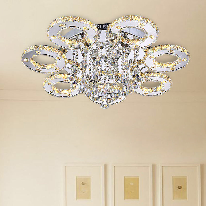 Ring Semi Flush Light Contemporary K9 Crystal Chrome 23.5"/28"/33.5" Wide LED Ceiling Lamp, Warm/White/2 Color Light Clearhalo 'Ceiling Lights' 'Close To Ceiling Lights' 'Close to ceiling' 'Semi-flushmount' Lighting' 278256