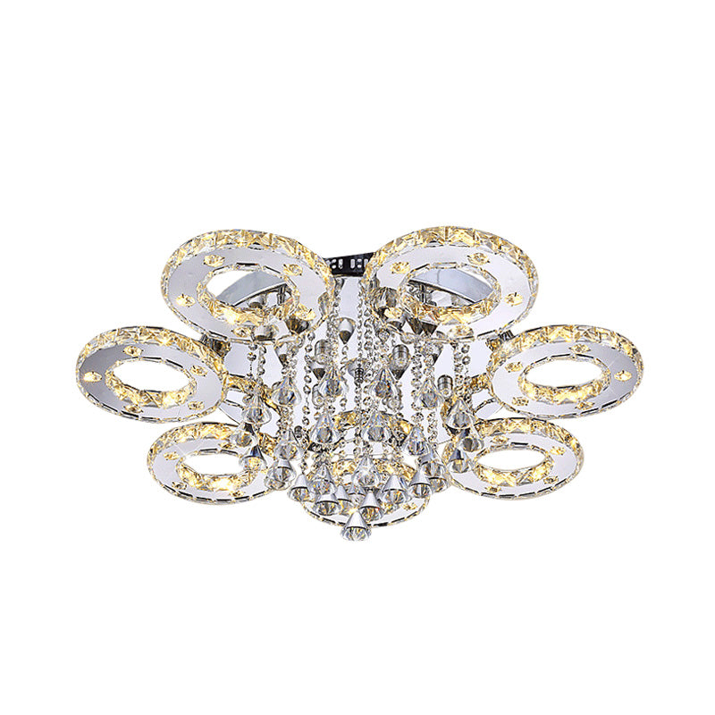 Ring Semi Flush Light Contemporary K9 Crystal Chrome 23.5"/28"/33.5" Wide LED Ceiling Lamp, Warm/White/2 Color Light Clearhalo 'Ceiling Lights' 'Close To Ceiling Lights' 'Close to ceiling' 'Semi-flushmount' Lighting' 278258