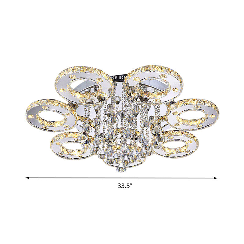 Ring Semi Flush Light Contemporary K9 Crystal Chrome 23.5"/28"/33.5" Wide LED Ceiling Lamp, Warm/White/2 Color Light Clearhalo 'Ceiling Lights' 'Close To Ceiling Lights' 'Close to ceiling' 'Semi-flushmount' Lighting' 278259