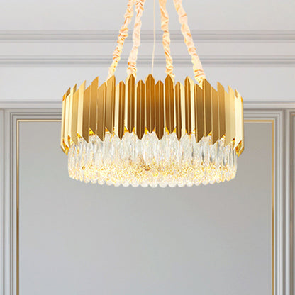 19.5"/23.5" Wide Gold Round Chandelier Lamp Postmodern 6/10 Heads Crystal Block Hanging Ceiling Light Gold Clearhalo 'Ceiling Lights' 'Chandeliers' 'Modern Chandeliers' 'Modern' Lighting' 278261