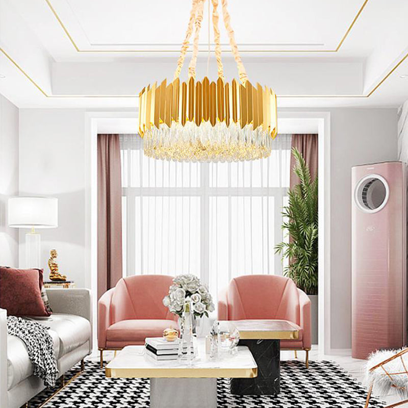 19.5"/23.5" Wide Gold Round Chandelier Lamp Postmodern 6/10 Heads Crystal Block Hanging Ceiling Light Clearhalo 'Ceiling Lights' 'Chandeliers' 'Modern Chandeliers' 'Modern' Lighting' 278264