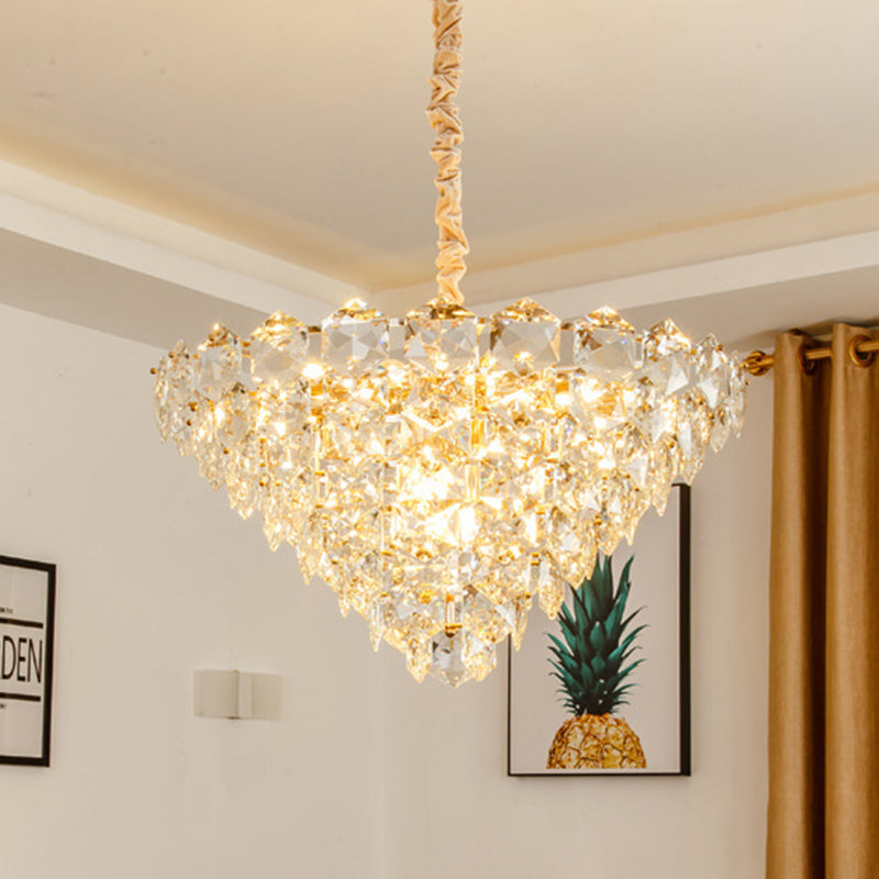 Simple Tapered Hexagon Crystal Hanging Lamp 8 Lights Chandelier Light Fixture in Gold Gold Clearhalo 'Ceiling Lights' 'Chandeliers' Lighting' options 278276_d7b039e3-2499-43bf-b11e-19b76131341b