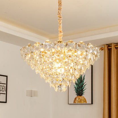 Simple Tapered Hexagon Crystal Hanging Lamp 8 Lights Chandelier Light Fixture in Gold Gold Clearhalo 'Ceiling Lights' 'Chandeliers' Lighting' options 278276_d7b039e3-2499-43bf-b11e-19b76131341b