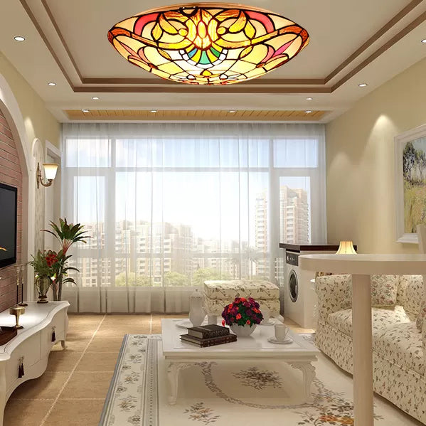 Stained Glass Ceiling Light, Bowl Shade Flush Mount Light with Jewel Decoration Baroque Style Clearhalo 'Ceiling Lights' 'Close To Ceiling Lights' 'Close to ceiling' 'Flush mount' Lighting' 2783