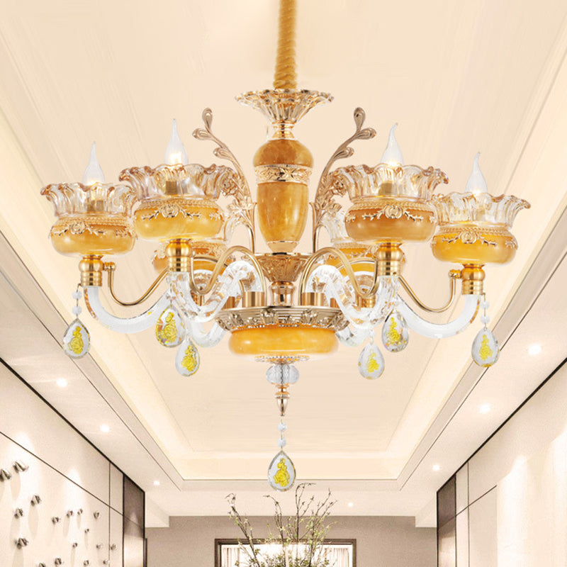 Modern Flower Shaped Chandelier Lighting Fixture Clear Crystal 6/8 Lights Bedroom Drop Pendant Clearhalo 'Ceiling Lights' 'Chandeliers' Lighting' options 278350