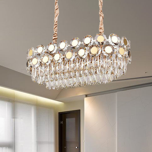 Oval Faceted Crystal Island Light Postmodern 12 Heads Gold Suspension Lighting Fixture Clearhalo 'Ceiling Lights' 'Island Lights' Lighting' 278486