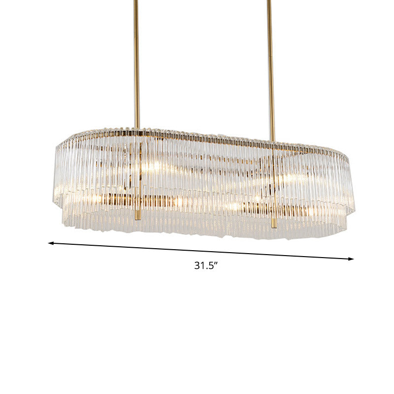 Brass Oval Island Lamp Postmodern 12 Lights Crystal Rod Hanging Ceiling Light for Dining Room Clearhalo 'Ceiling Lights' 'Island Lights' Lighting' 278496