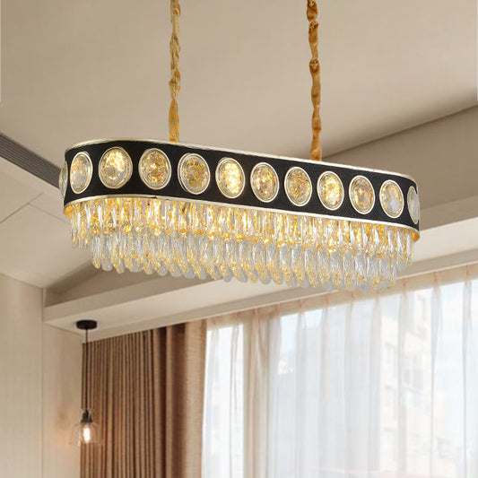 Contemporary Oval Pendant Lighting Fixture Faceted Crystal 10 Heads Dining Room Island Lighting in Black and Gold Clearhalo 'Ceiling Lights' 'Island Lights' Lighting' 278499