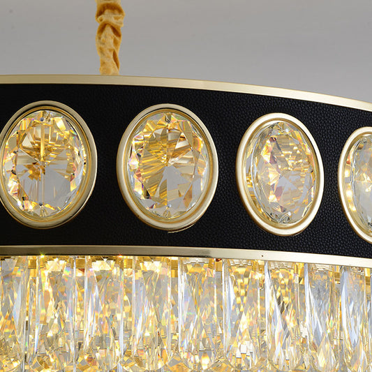 Contemporary Oval Pendant Lighting Fixture Faceted Crystal 10 Heads Dining Room Island Lighting in Black and Gold Clearhalo 'Ceiling Lights' 'Island Lights' Lighting' 278504