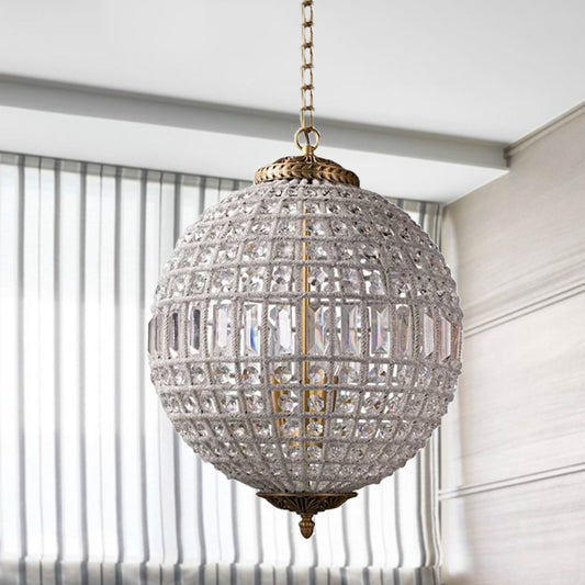 Brass Globe Shaped Chandelier Lighting Fixture Contemporary 1/3 Lights Crystal Pendant Lamp 1 Brass