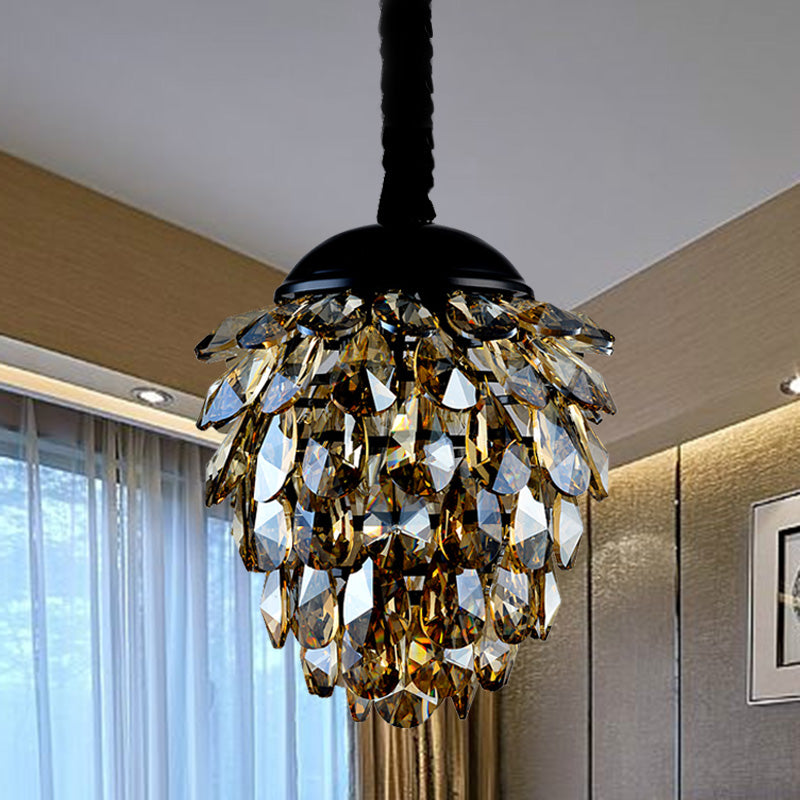 Pinecone Crystal Ceiling Pendant Light Modern Style 2 Lights Black/Gold Chandelier Clearhalo 'Ceiling Lights' 'Chandeliers' Lighting' options 278553