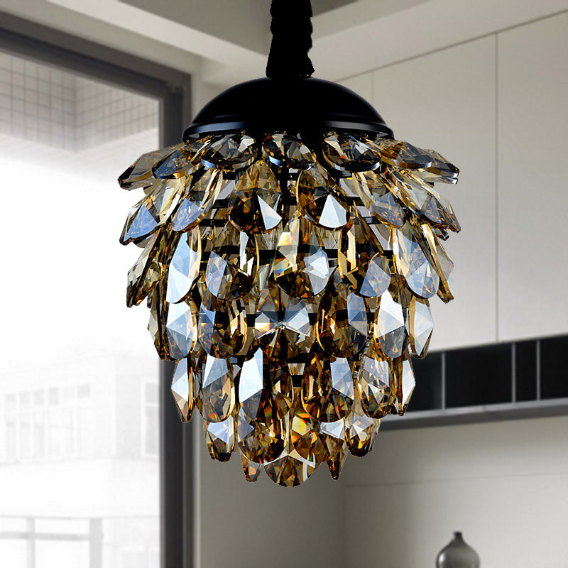 Pinecone Crystal Ceiling Pendant Light Modern Style 2 Lights Black/Gold Chandelier Clearhalo 'Ceiling Lights' 'Chandeliers' Lighting' options 278554