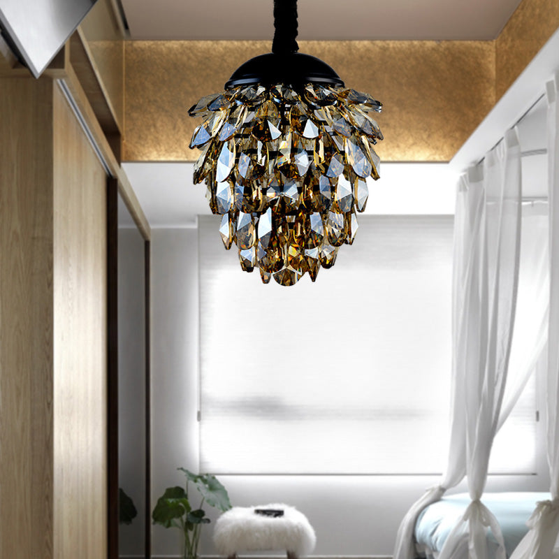 Pinecone Crystal Ceiling Pendant Light Modern Style 2 Lights Black/Gold Chandelier Clearhalo 'Ceiling Lights' 'Chandeliers' Lighting' options 278556