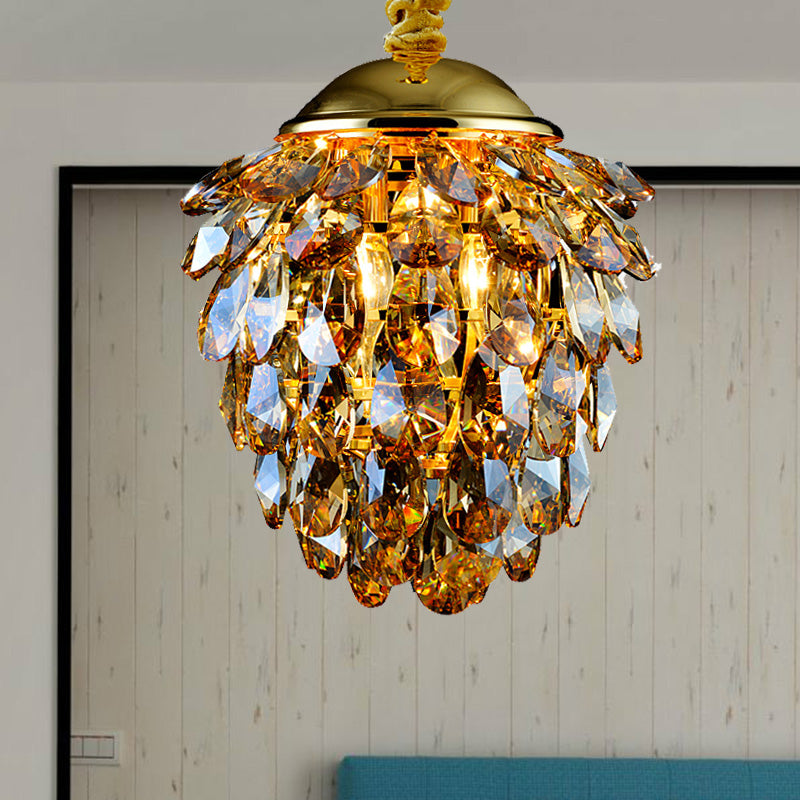 Pinecone Crystal Ceiling Pendant Light Modern Style 2 Lights Black/Gold Chandelier Clearhalo 'Ceiling Lights' 'Chandeliers' Lighting' options 278559