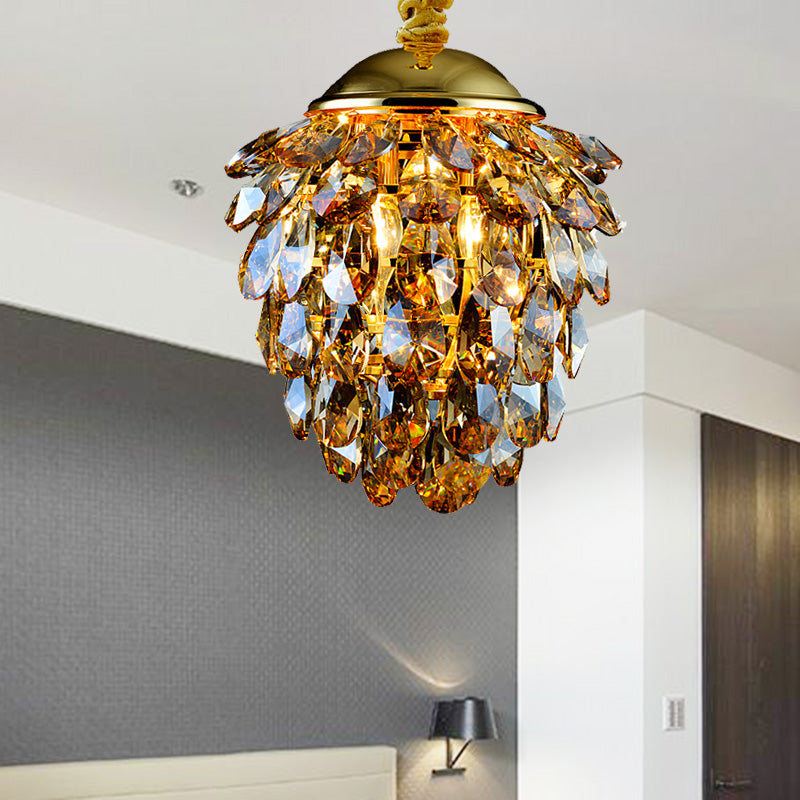 Pinecone Crystal Ceiling Pendant Light Modern Style 2 Lights Black/Gold Chandelier Clearhalo 'Ceiling Lights' 'Chandeliers' Lighting' options 278560